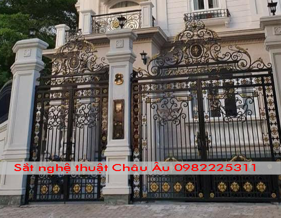 Cửa cổng 2 cánh sắt  mỹ thuật đẹp tại Tây Hồ 