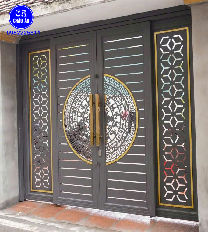 cổng sắt trượt quay 4 cánh báo giá cửa sắt trượt quay