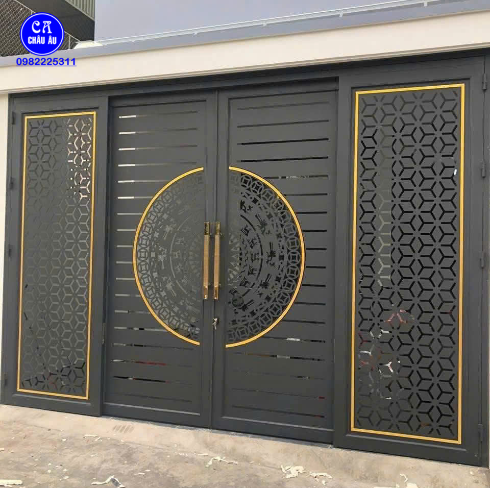 cổng sắt trượt quay 4 cánh cổng sắt trượt quay 4 cánh